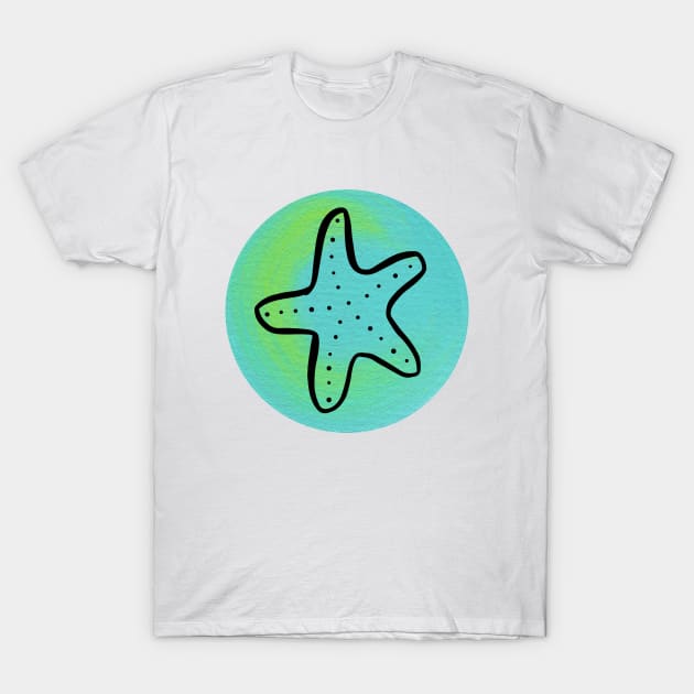 Starfish on Painted Aqua Circle T-Shirt by sallycummingsdesigns